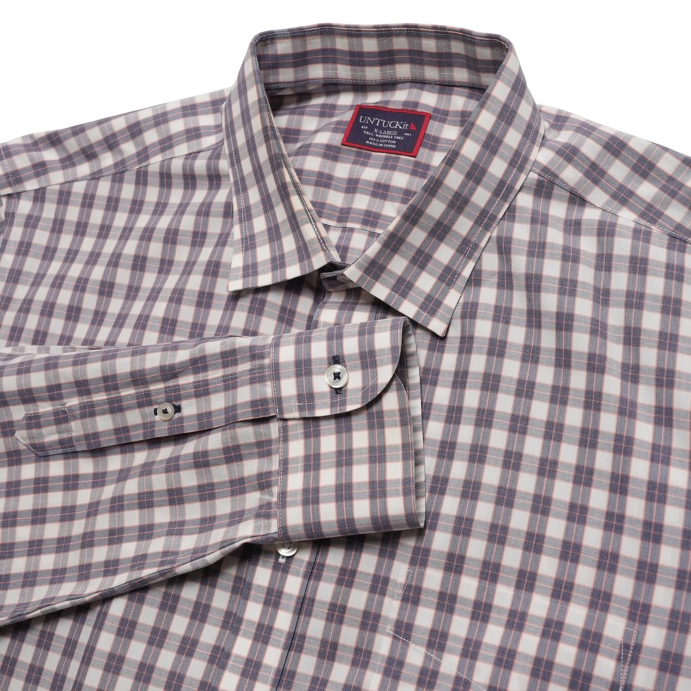 UNTUCKit Button Down Mens XL Gray Plaid Tall Wrinkle Free Long Sleeve Shirt